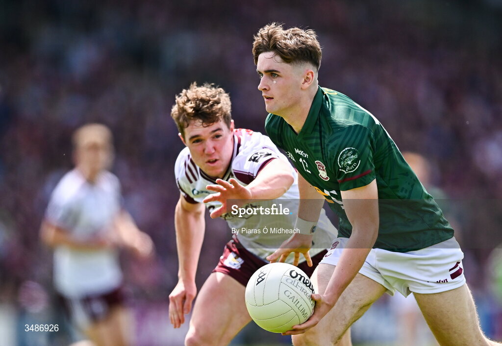 14 June 2026; Shane Corcoran of Westmeath in action against Liam Silke of Galway during the GAA Football All-Ireland Senior Championship Round 2A match between Galway and Westmeath at Pearse Stadium in Salthill, Galway. Photo by Piaras Ó Mídheach/Sportsfile