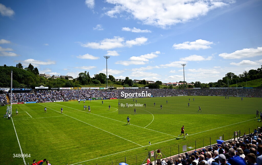 14 June 2026; A general view of action during the GAA Football All-Ireland Senior Championship Round 2B match between Cavan and Dublin at Kingspan Breffni in Cavan. Photo by Tyler Miller/Sportsfile