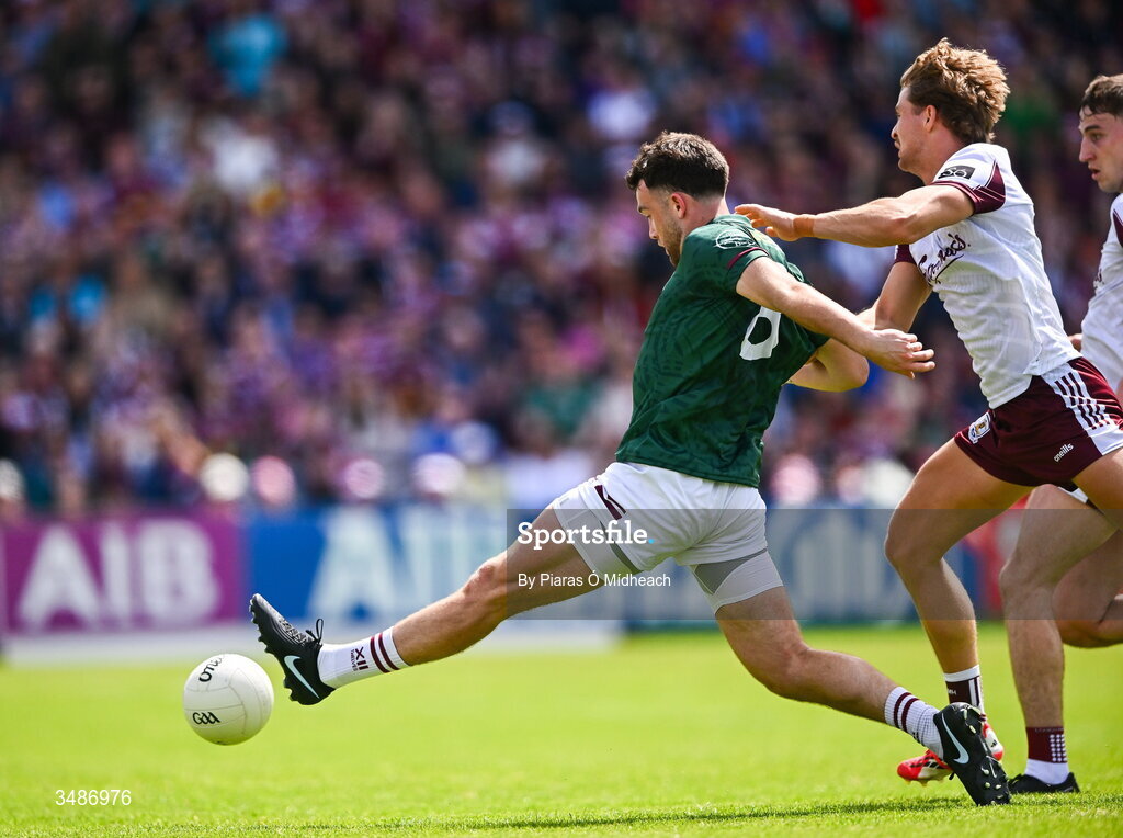 14 June 2026; Brían Cooney of Westmeath takes a shot on goal during the GAA Football All-Ireland Senior Championship Round 2A match between Galway and Westmeath at Pearse Stadium in Salthill, Galway. Photo by Piaras Ó Mídheach/Sportsfile