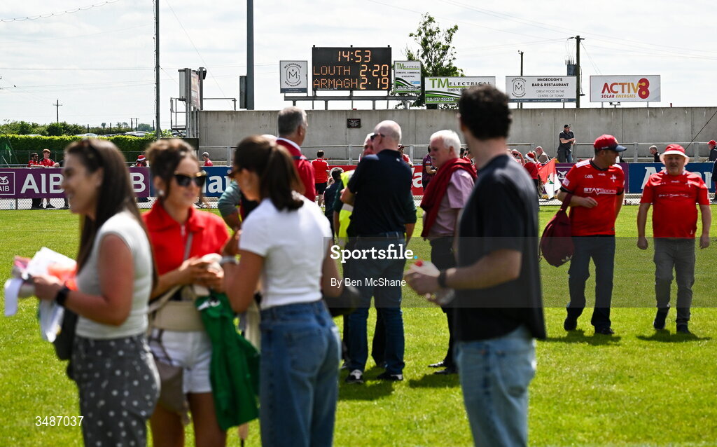 14 June 2026; The scoreboard is seen after the GAA Football All-Ireland Senior Championship Round 2A match between Louth and Armagh at Páirc Grattan in Inniskeen, Monaghan. Photo by Ben McShane/Sportsfile