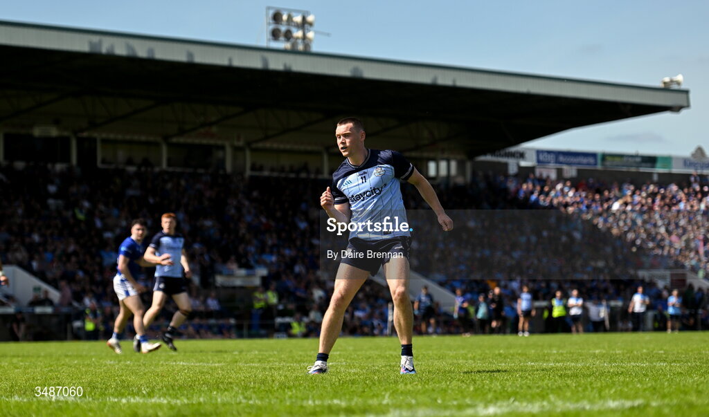 14 June 2026; Con O'Callaghan of Dublin celebrates after scoring his side's first goal from a penalty during the GAA Football All-Ireland Senior Championship Round 2B match between Cavan and Dublin at Kingspan Breffni in Cavan. Photo by Daire Brennan/Sportsfile