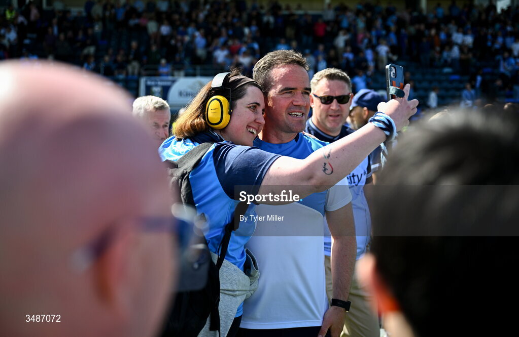 14 June 2026; Dublin manager Ger Brennan with supporters after the GAA Football All-Ireland Senior Championship Round 2B match between Cavan and Dublin at Kingspan Breffni in Cavan. Photo by Tyler Miller/Sportsfile