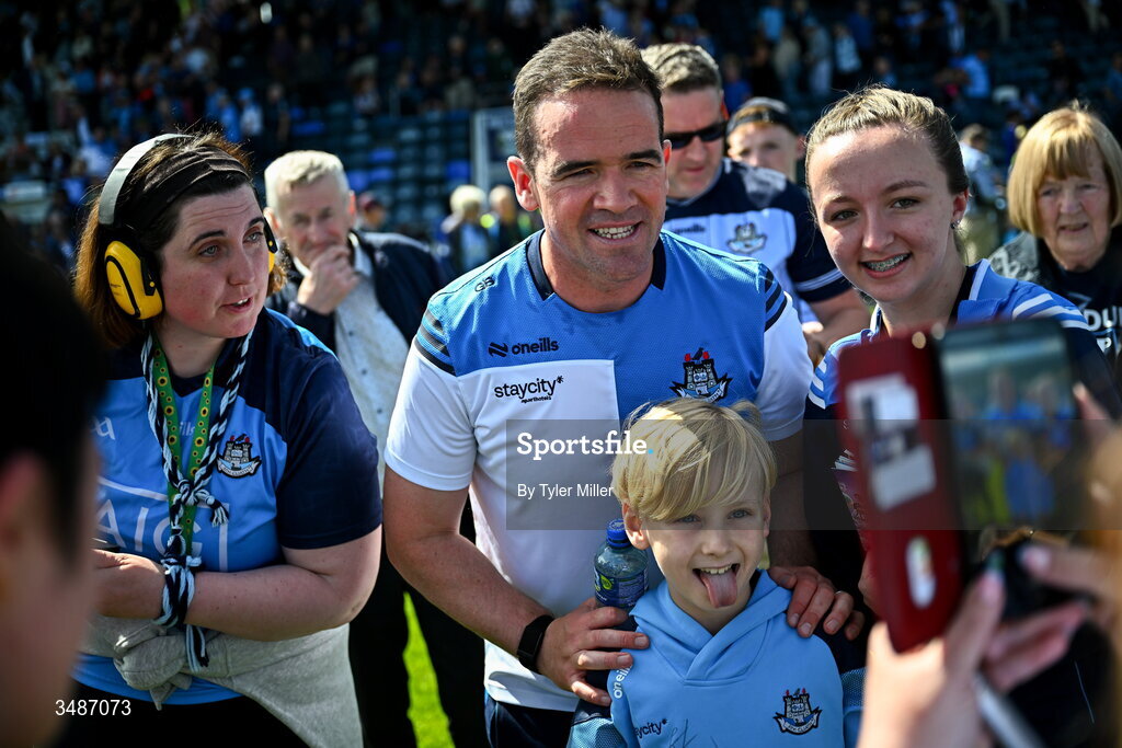 14 June 2026; Dublin manager Ger Brennan with supporters after the GAA Football All-Ireland Senior Championship Round 2B match between Cavan and Dublin at Kingspan Breffni in Cavan. Photo by Tyler Miller/Sportsfile