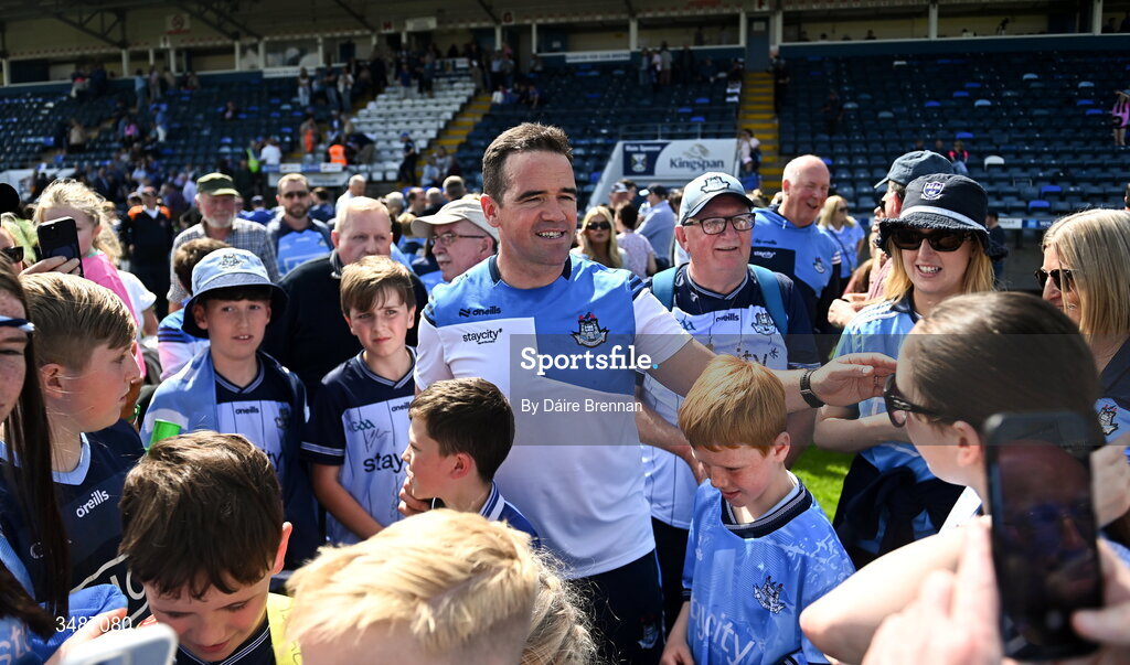 14 June 2026; Dublin manager Ger Brennan with supporters after the GAA Football All-Ireland Senior Championship Round 2B match between Cavan and Dublin at Kingspan Breffni in Cavan. Photo by Daire Brennan/Sportsfile