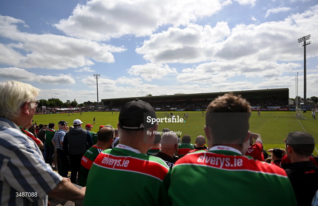14 June 2026; A general view of action during the GAA Football All-Ireland Senior Championship Round 2A match between Tyrone and Mayo at O’Neills Healy Park in Omagh, Tyrone. Photo by Ramsey Cardy/Sportsfile