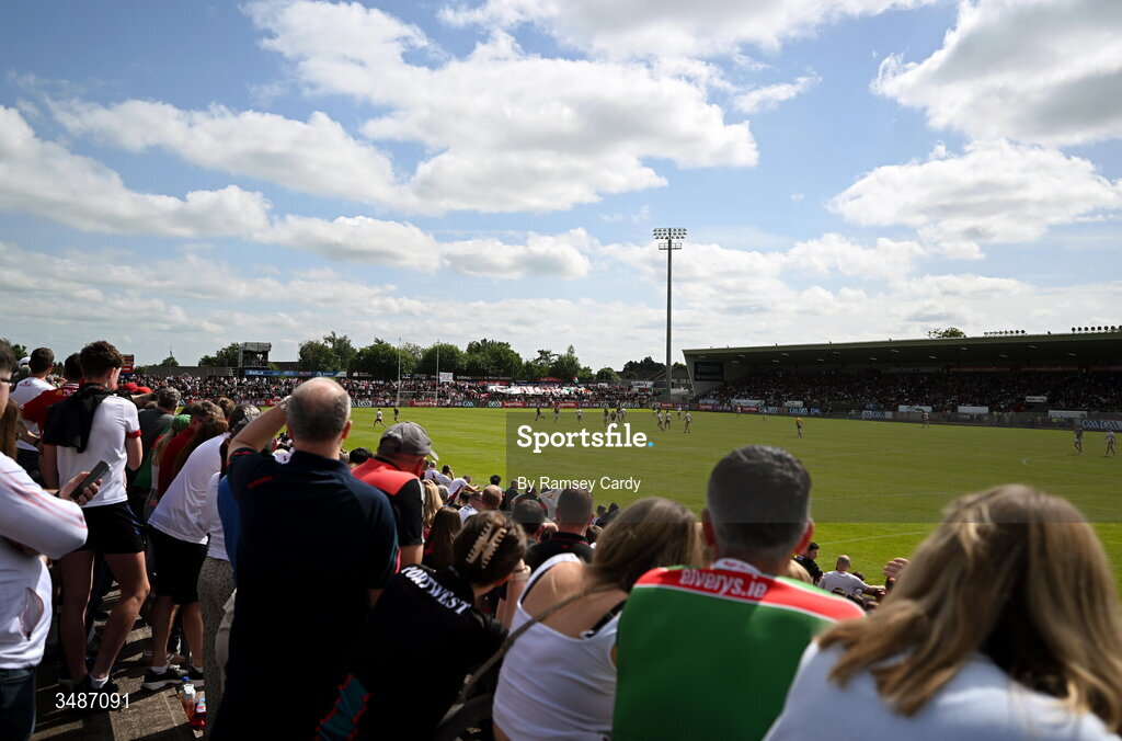 14 June 2026; A general view of action during the GAA Football All-Ireland Senior Championship Round 2A match between Tyrone and Mayo at O’Neills Healy Park in Omagh, Tyrone. Photo by Ramsey Cardy/Sportsfile