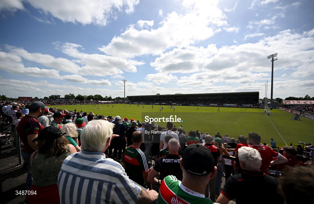 14 June 2026; A general view of action during the GAA Football All-Ireland Senior Championship Round 2A match between Tyrone and Mayo at O’Neills Healy Park in Omagh, Tyrone. Photo by Ramsey Cardy/Sportsfile