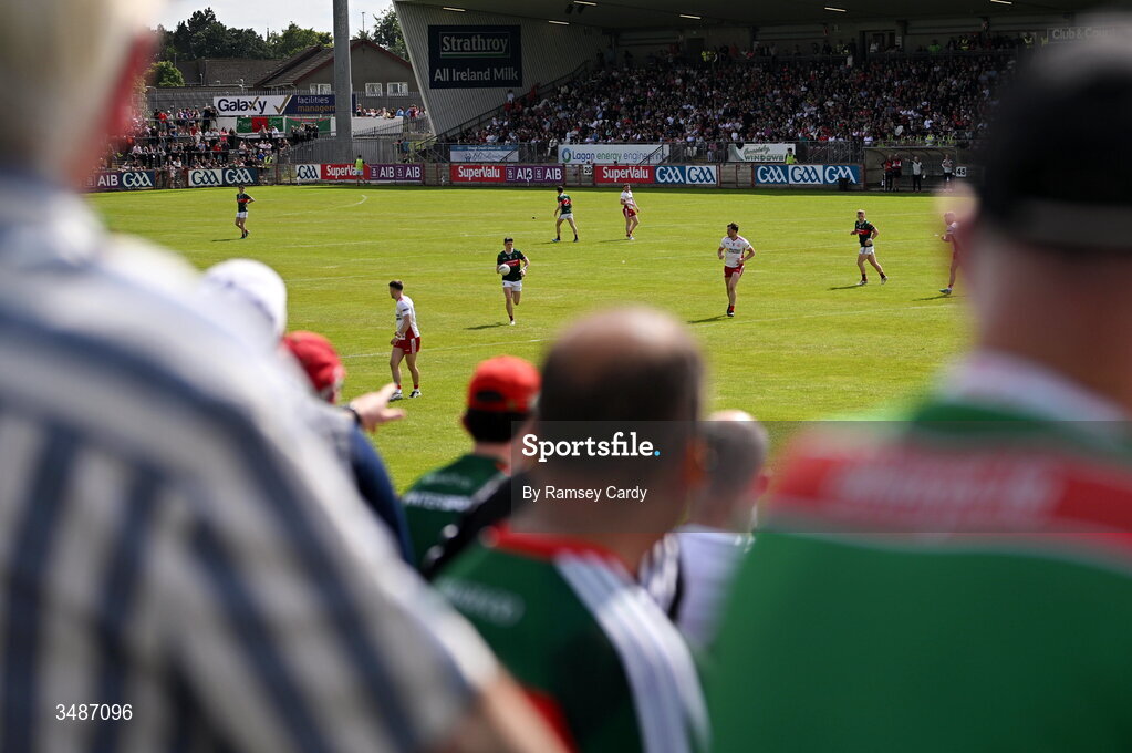 14 June 2026; A general view of action during the GAA Football All-Ireland Senior Championship Round 2A match between Tyrone and Mayo at O’Neills Healy Park in Omagh, Tyrone. Photo by Ramsey Cardy/Sportsfile