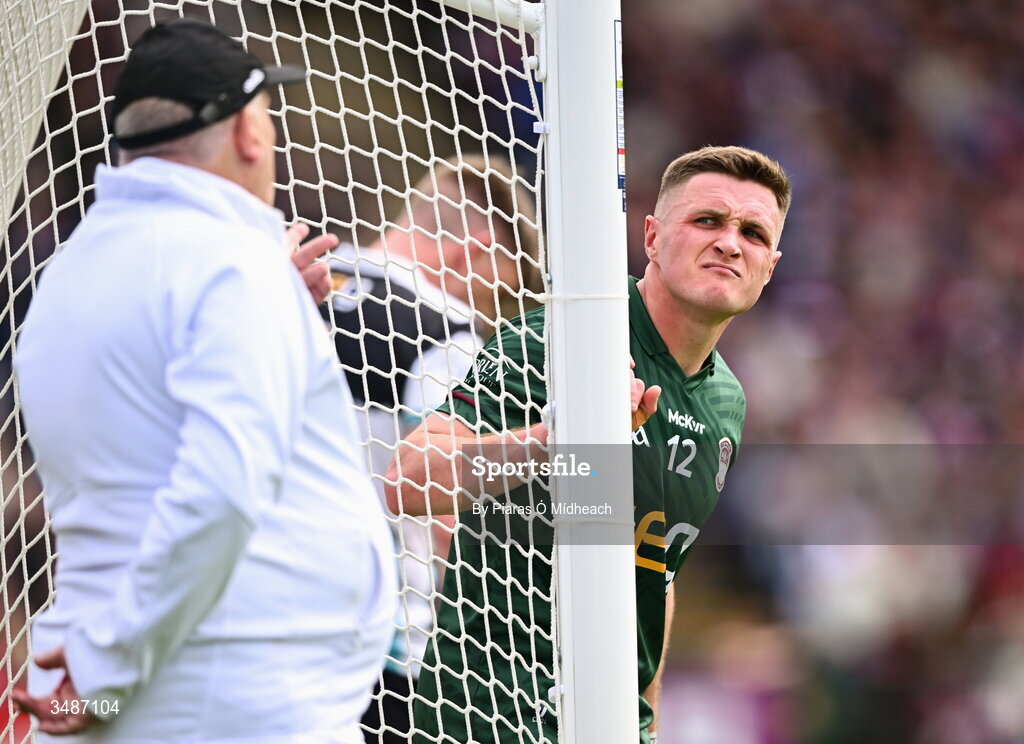 14 June 2026; Conor Dillon of Westmeath listens to an umpire during the GAA Football All-Ireland Senior Championship Round 2A match between Galway and Westmeath at Pearse Stadium in Salthill, Galway. Photo by Piaras Ó Mídheach/Sportsfile