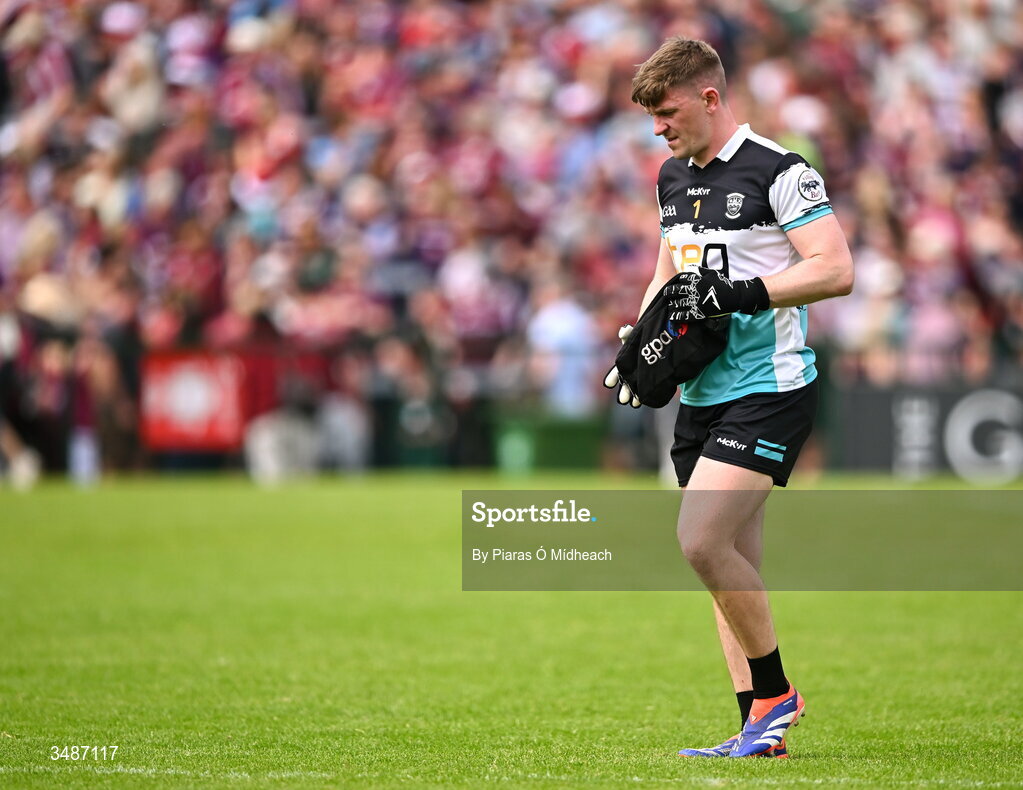 14 June 2026; Westmeath goalkeeper Jason Daly after his side's defeat in the GAA Football All-Ireland Senior Championship Round 2A match between Galway and Westmeath at Pearse Stadium in Salthill, Galway. Photo by Piaras Ó Mídheach/Sportsfile