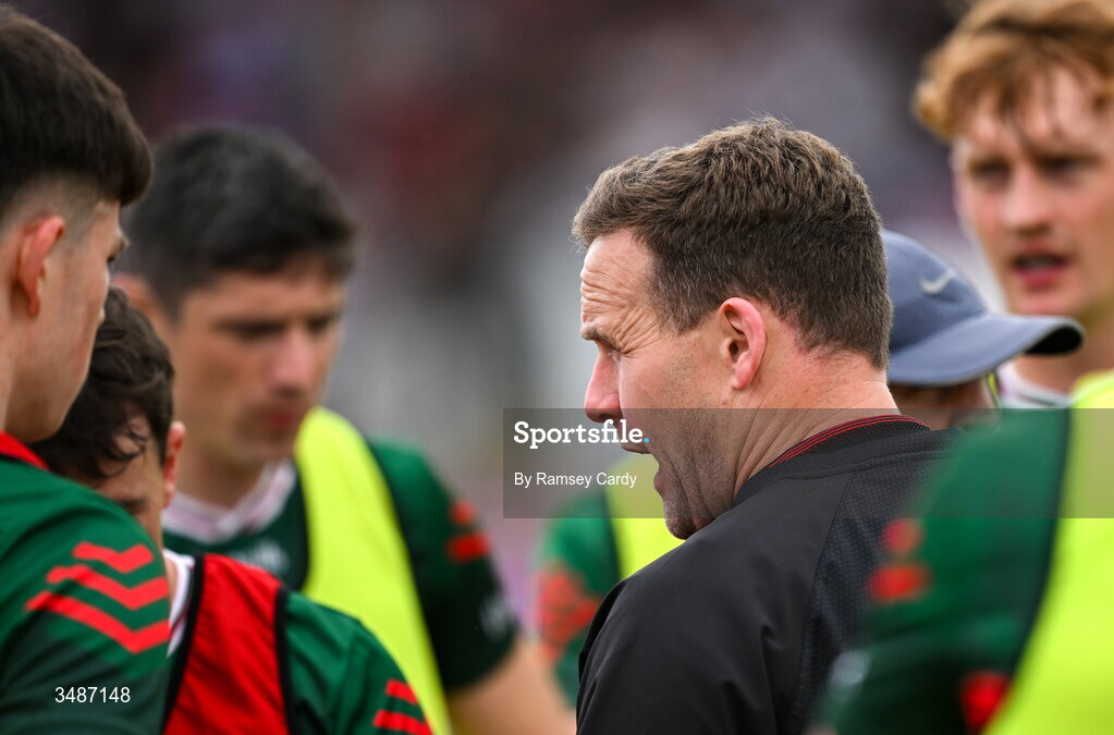 14 June 2026; Mayo manager Andy Moran before the GAA Football All-Ireland Senior Championship Round 2A match between Tyrone and Mayo at O’Neills Healy Park in Omagh, Tyrone. Photo by Ramsey Cardy/Sportsfile