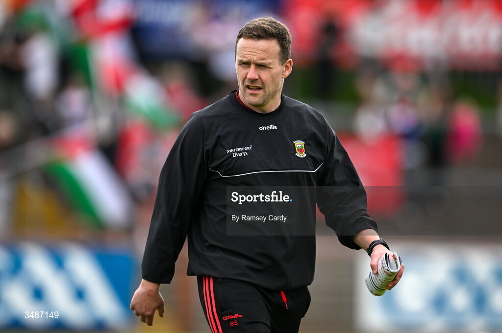 14 June 2026; Mayo manager Andy Moran before the GAA Football All-Ireland Senior Championship Round 2A match between Tyrone and Mayo at O’Neills Healy Park in Omagh, Tyrone. Photo by Ramsey Cardy/Sportsfile