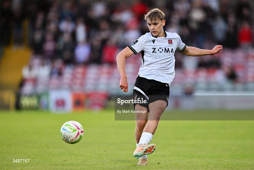 12 June 2026; Ronan Teahan of Dundalk in action against YYYY during the SSE Airtricity Men’s Premier Division match between Galway United and Dundalk at Turner's Cross Stadium in Cork. Photo by Mark Kavanagh/Sportsfile