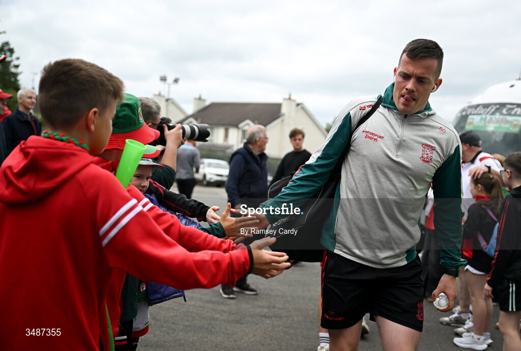14 June 2026; Stephen Coen of Mayo before the GAA Football All-Ireland Senior Championship Round 2A match between Tyrone and Mayo at O’Neills Healy Park in Omagh, Tyrone. Photo by Ramsey Cardy/Sportsfile