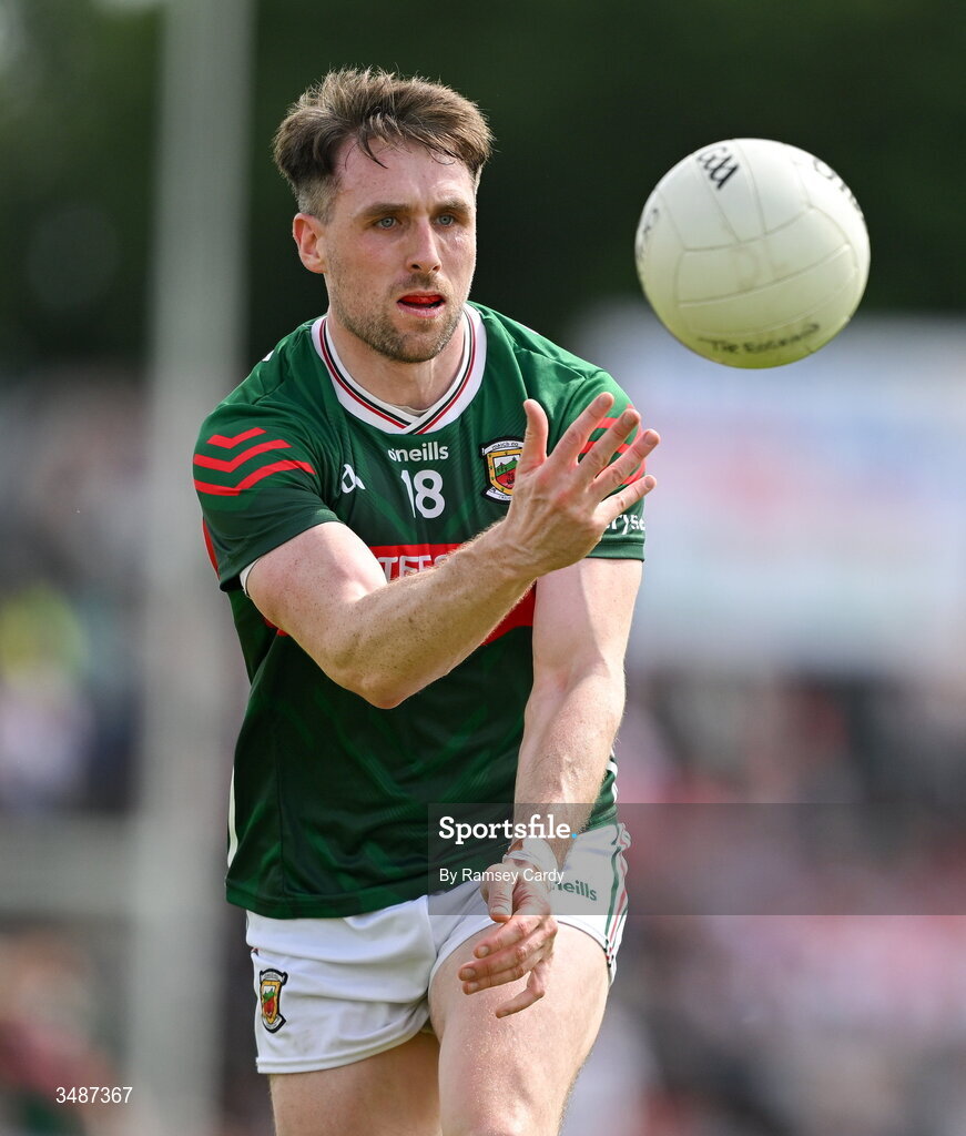 14 June 2026; Paddy Durcan of Mayo during the GAA Football All-Ireland Senior Championship Round 2A match between Tyrone and Mayo at O’Neills Healy Park in Omagh, Tyrone. Photo by Ramsey Cardy/Sportsfile