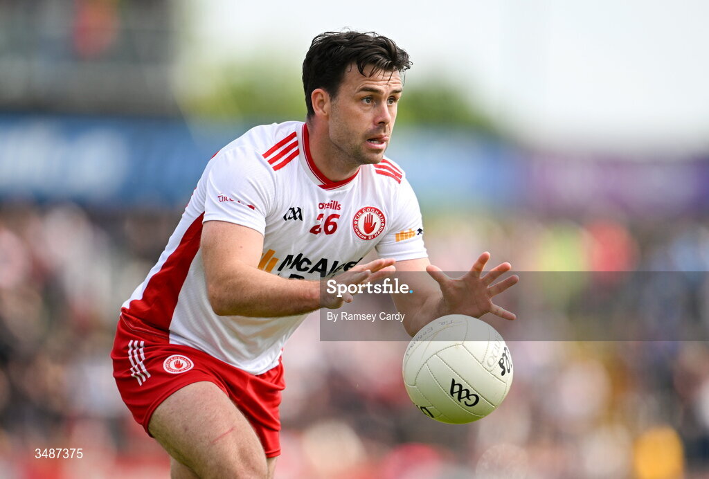 14 June 2026; Darren McCurry of Tyrone during the GAA Football All-Ireland Senior Championship Round 2A match between Tyrone and Mayo at O’Neills Healy Park in Omagh, Tyrone. Photo by Ramsey Cardy/Sportsfile