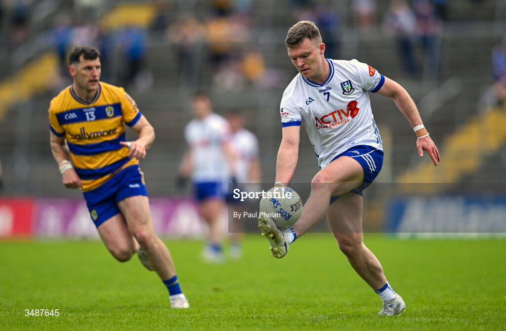 13 June 2026; Conor McCarthy of Monaghan solos the ball during the GAA Football All-Ireland Senior Championship Round 2B match between Monaghan and Roscommon at St. Tiernach's Park in Clones, Monaghan. Photo by Paul Phelan/Sportsfile