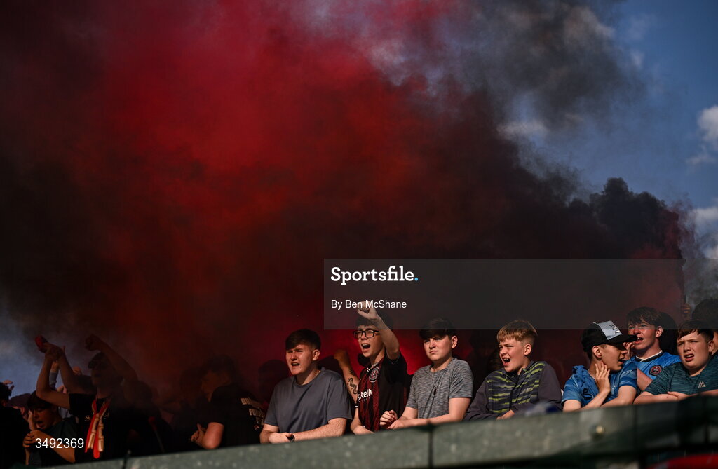 22 June 2026; Bohemians supporters before the SSE Airtricity Men’s Premier Division match between Shelbourne and Bohemians at Tolka Park in Dublin. Photo by Ben McShane/Sportsfile