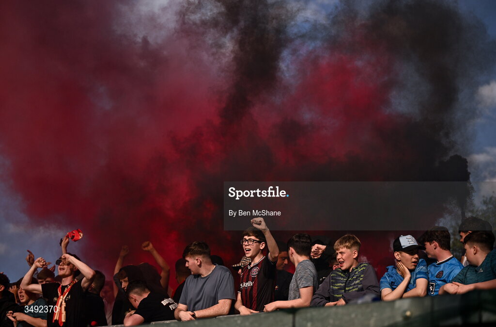 22 June 2026; Bohemians supporters before the SSE Airtricity Men’s Premier Division match between Shelbourne and Bohemians at Tolka Park in Dublin. Photo by Ben McShane/Sportsfile