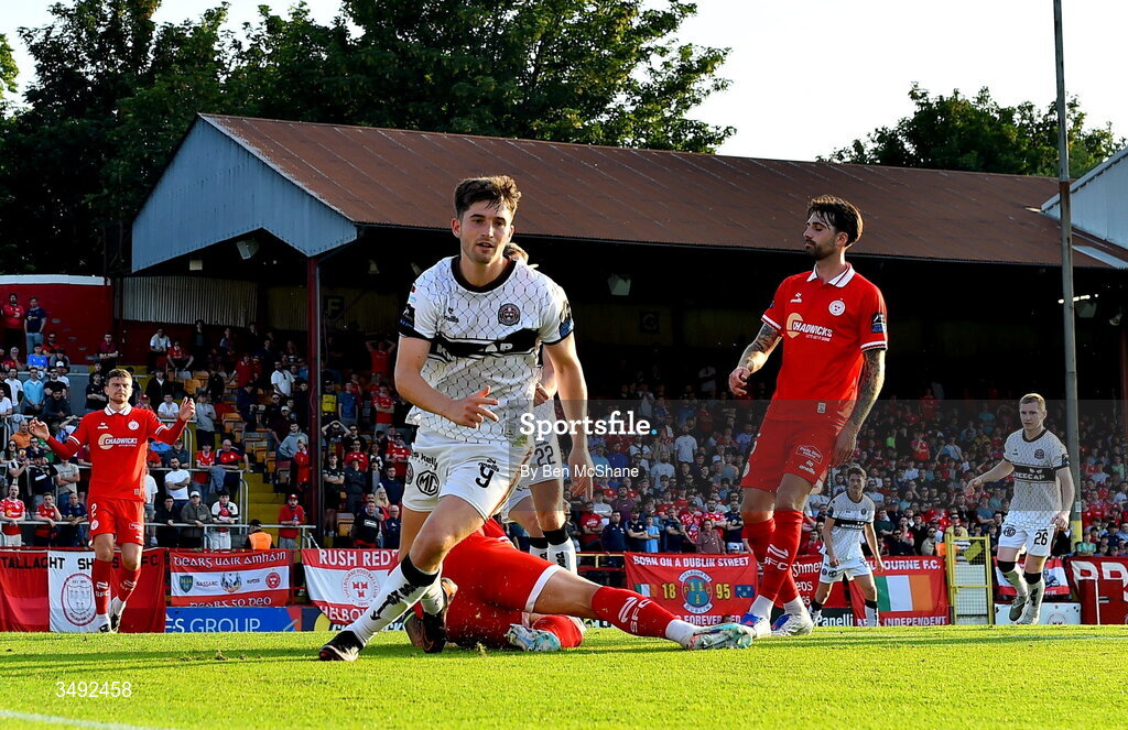 22 June 2026; Colm Whelan of Bohemians after scoring his side's second goal during the SSE Airtricity Men’s Premier Division match between Shelbourne and Bohemians at Tolka Park in Dublin. Photo by Ben McShane/Sportsfile