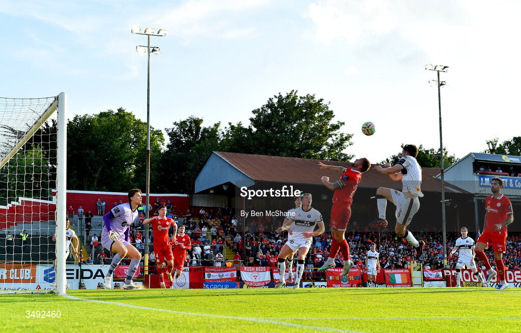 22 June 2026; Colm Whelan of Bohemians scores his side's second goal during the SSE Airtricity Men’s Premier Division match between Shelbourne and Bohemians at Tolka Park in Dublin. Photo by Ben McShane/Sportsfile