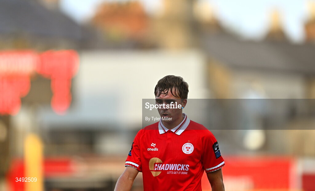 22 June 2026; James Norris of Shelbourne reacts during the SSE Airtricity Men’s Premier Division match between Shelbourne and Bohemians at Tolka Park in Dublin. Photo by Tyler Miller/Sportsfile