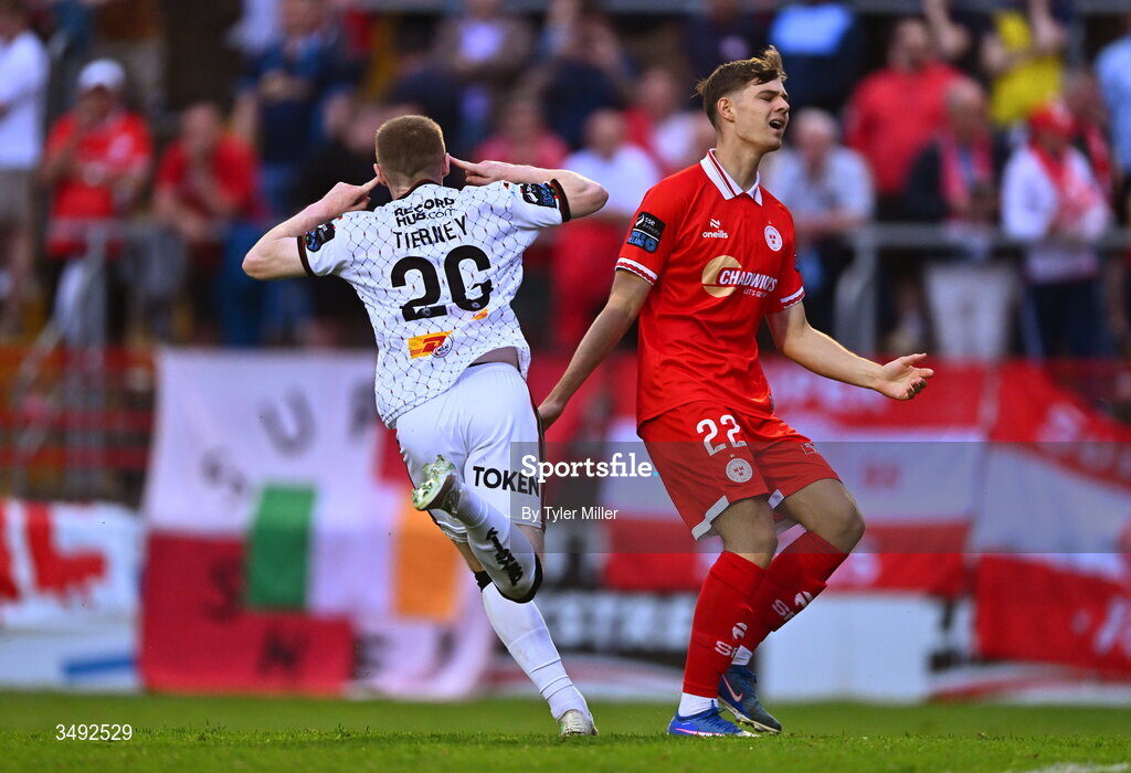 22 June 2026; Ross Tierney of Bohemians celebrates after scoring his side's third goal during the SSE Airtricity Men’s Premier Division match between Shelbourne and Bohemians at Tolka Park in Dublin. Photo by Tyler Miller/Sportsfile
