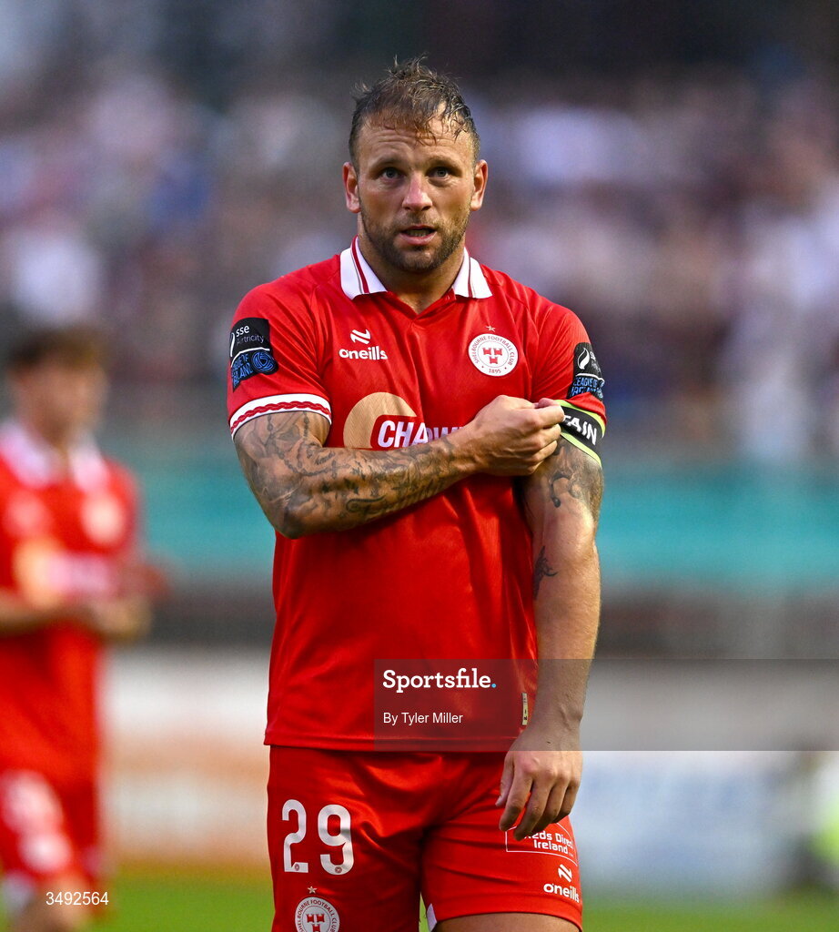 22 June 2026; Paddy Barrett of Shelbourne reacts after the SSE Airtricity Men’s Premier Division match between Shelbourne and Bohemians at Tolka Park in Dublin. Photo by Tyler Miller/Sportsfile