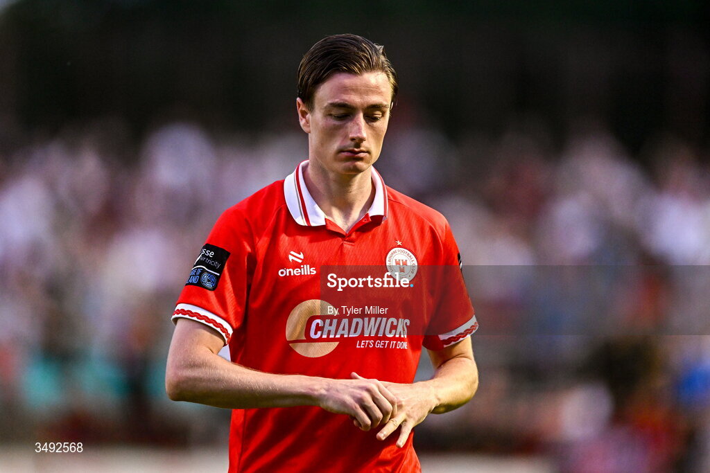 22 June 2026; Daniel Kelly of Shelbourne reacts after the SSE Airtricity Men’s Premier Division match between Shelbourne and Bohemians at Tolka Park in Dublin. Photo by Tyler Miller/Sportsfile