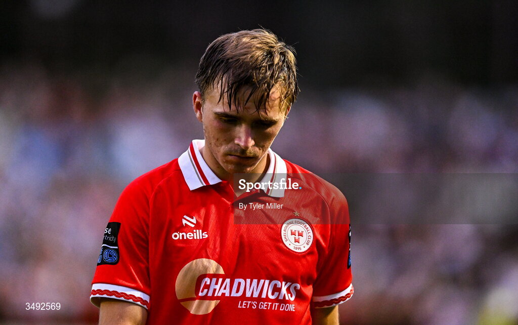 22 June 2026; James Norris of Shelbourne reacts after the SSE Airtricity Men’s Premier Division match between Shelbourne and Bohemians at Tolka Park in Dublin. Photo by Tyler Miller/Sportsfile