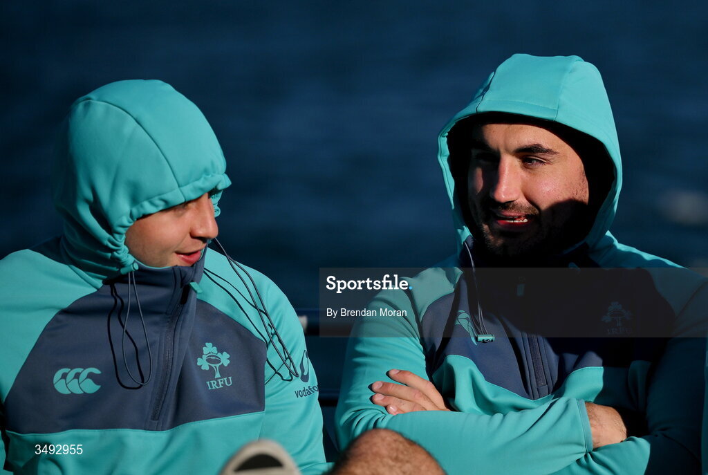 24 June 2026; Craig Casey, left, and Rónan Kelleher as the Ireland rugby squad take a ferry to Manly in Sydney ahead of their opening round fixture against Australia in the southern hemisphere portion of the inaugural Rugby Nations Championship. Ireland face Australia at the Allianz Stadium in Sydney on July 4th. Photo by Brendan Moran/Sportsfile