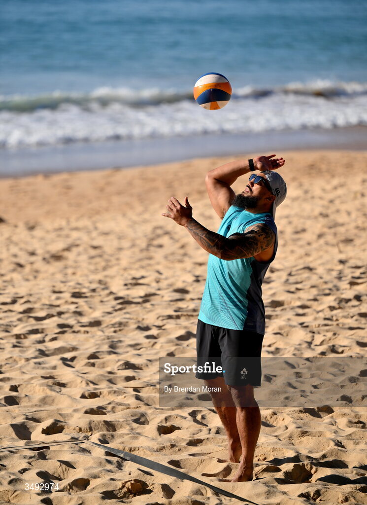 24 June 2026; Ireland rugby squad member Bundee Aki as the squad relaxed with a game of beach volleyball on Manly Beach in Sydney, Australia. Photo by Brendan Moran/Sportsfile