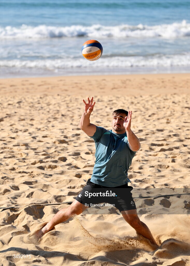 24 June 2026; Ireland rugby squad member Rónan Kelleher as the squad relaxed with a game of beach volleyball on Manly Beach in Sydney, Australia. Photo by Brendan Moran/Sportsfile