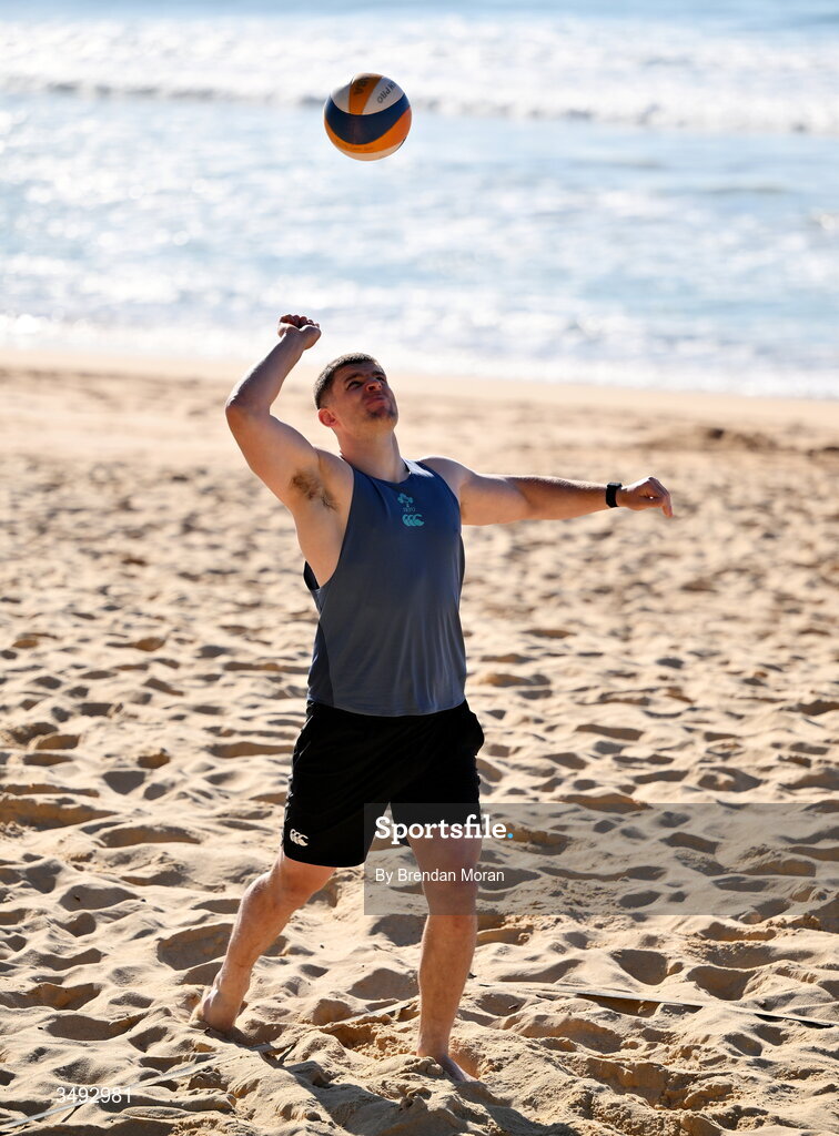 24 June 2026; Ireland rugby squad member Nick Timoney as the squad relaxed with a game of beach volleyball on Manly Beach in Sydney, Australia. Photo by Brendan Moran/Sportsfile
