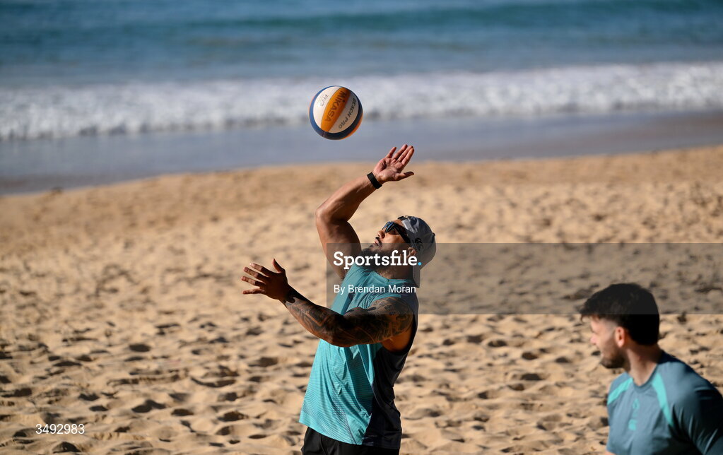 24 June 2026; Ireland rugby squad member Bundee Aki as the squad relaxed with a game of beach volleyball on Manly Beach in Sydney, Australia. Photo by Brendan Moran/Sportsfile