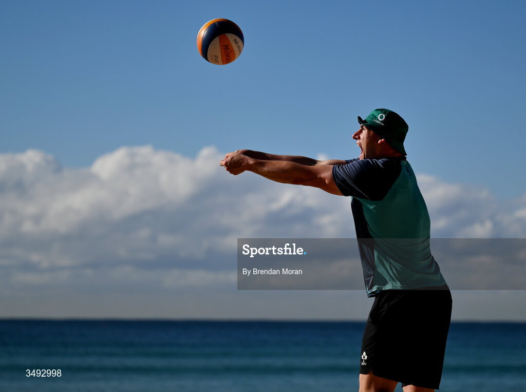 24 June 2026; Ireland rugby squad captain Dan Sheehan as the squad relaxed with a game of beach volleyball on Manly Beach in Sydney, Australia. Photo by Brendan Moran/Sportsfile