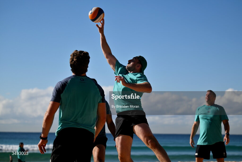 24 June 2026; Ireland rugby squad member Jack Conan as the squad relaxed with a game of beach volleyball on Manly Beach in Sydney, Australia. Photo by Brendan Moran/Sportsfile