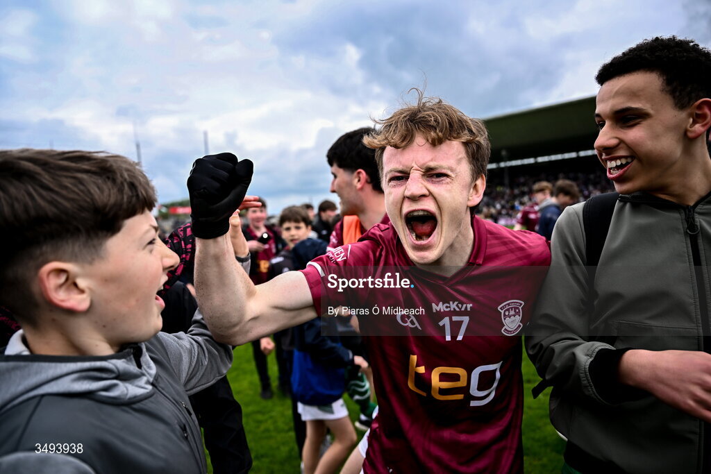3 May 2026; Adam Treanor of Westmeath celerates after the Leinster GAA Football Senior Championship semi-final match between Kildare and Westmeath at Glenisk O'Connor Park in Tullamore, Offaly. Photo by Piaras Ó Mídheach/Sportsfile