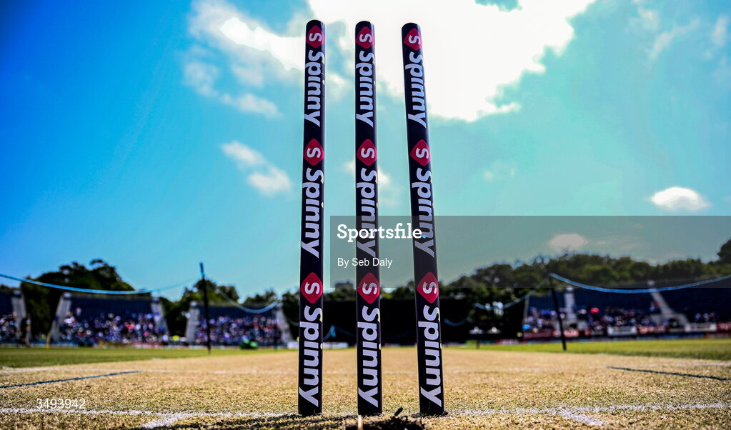 26 June 2026; A view of the stumps before match one of the Spinny Cup Men's T20 International series between Ireland and India at Stormont in Belfast. Photo by Seb Daly/Sportsfile
