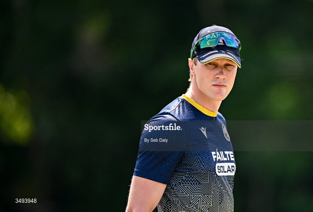 26 June 2026; Harry Tector of Ireland before match one of the Spinny Cup Men's T20 International series between Ireland and India at Stormont in Belfast. Photo by Seb Daly/Sportsfile