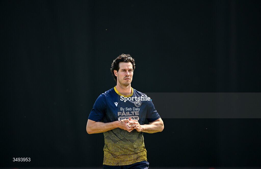 26 June 2026; George Dockrell of Ireland before match one of the Spinny Cup Men's T20 International series between Ireland and India at Stormont in Belfast. Photo by Seb Daly/Sportsfile