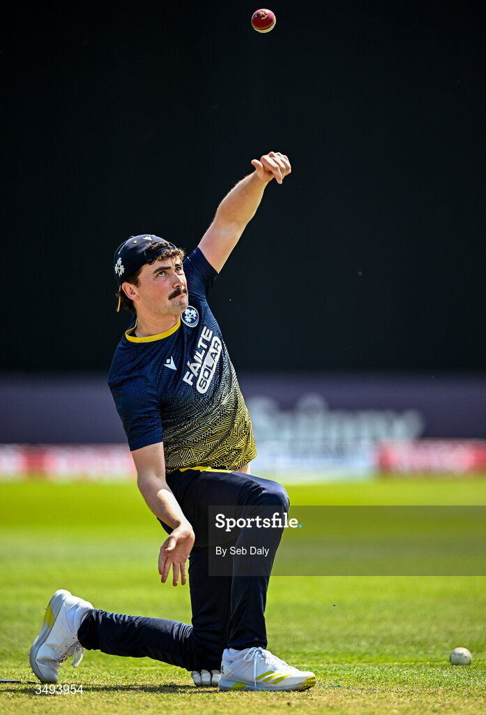 26 June 2026; Matthew Humphreys of Ireland before match one of the Spinny Cup Men's T20 International series between Ireland and India at Stormont in Belfast. Photo by Seb Daly/Sportsfile