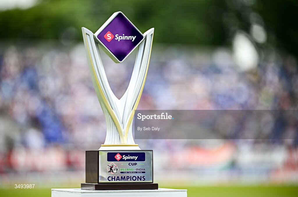 26 June 2026; A view of the Spinny Cup before match one of the Spinny Cup Men's T20 International series between Ireland and India at Stormont in Belfast. Photo by Seb Daly/Sportsfile