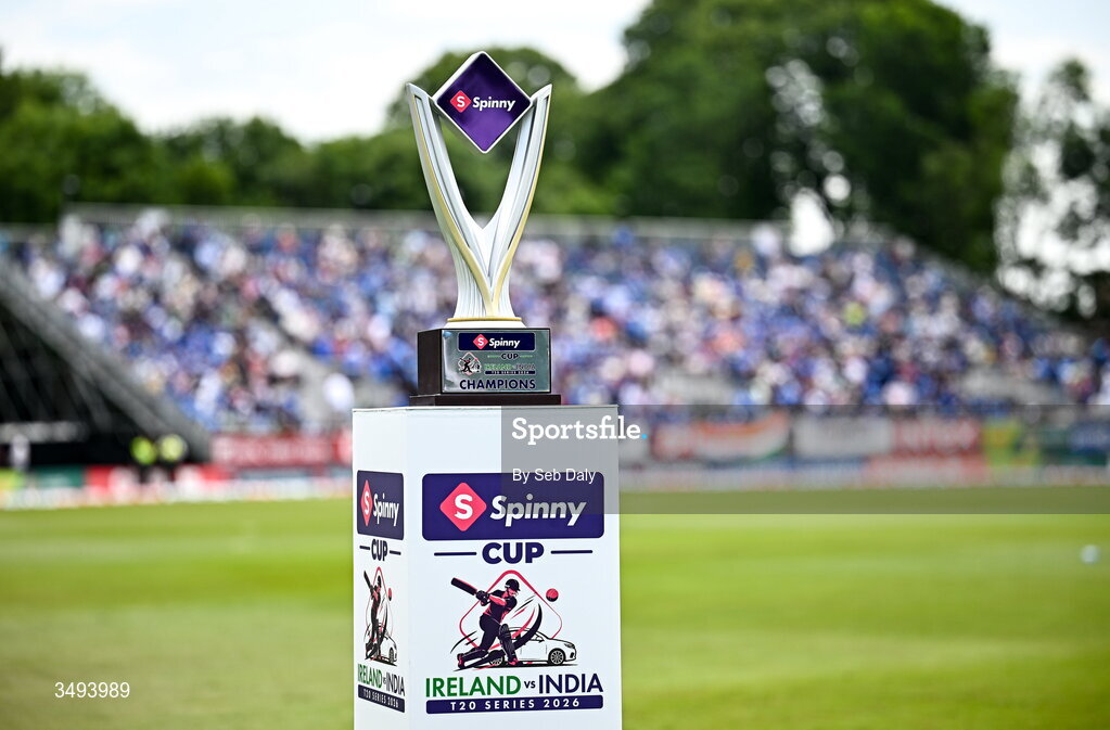 26 June 2026; A view of the Spinny Cup before match one of the Spinny Cup Men's T20 International series between Ireland and India at Stormont in Belfast. Photo by Seb Daly/Sportsfile
