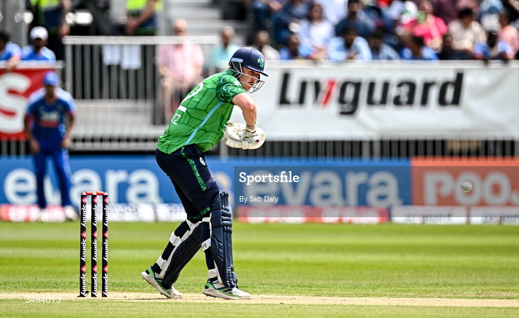 26 June 2026; Ireland batter Ben Calitz during match one of the Spinny Cup Men's T20 International series between Ireland and India at Stormont in Belfast. Photo by Seb Daly/Sportsfile