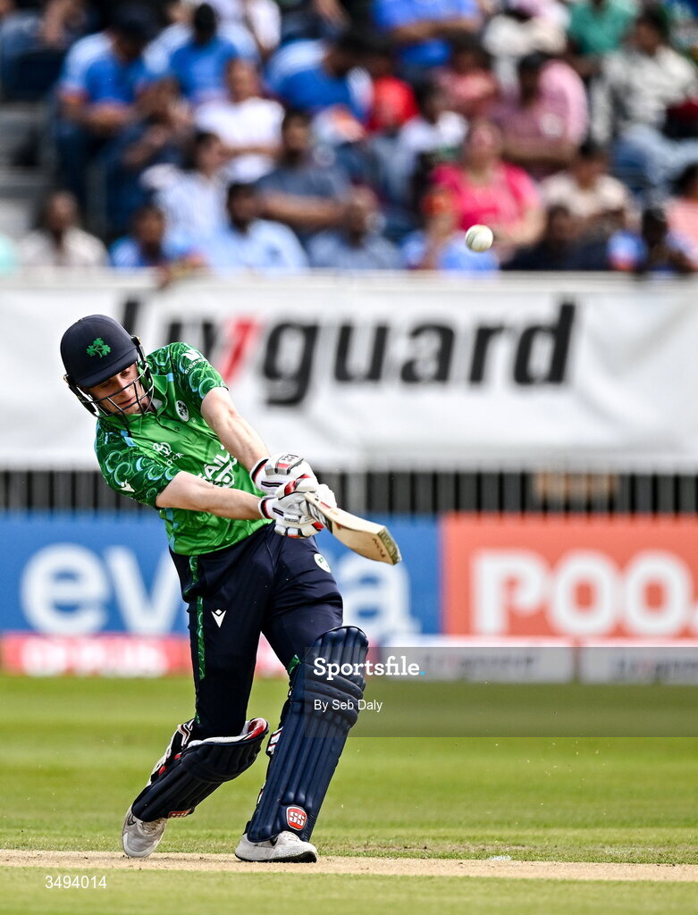 26 June 2026; Ireland batter Lorcan Tucker during match one of the Spinny Cup Men's T20 International series between Ireland and India at Stormont in Belfast. Photo by Seb Daly/Sportsfile