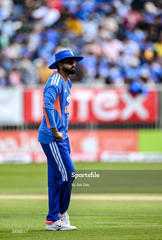 26 June 2026; India captain Shreyas Iyer during match one of the Spinny Cup Men's T20 International series between Ireland and India at Stormont in Belfast. Photo by Seb Daly/Sportsfile