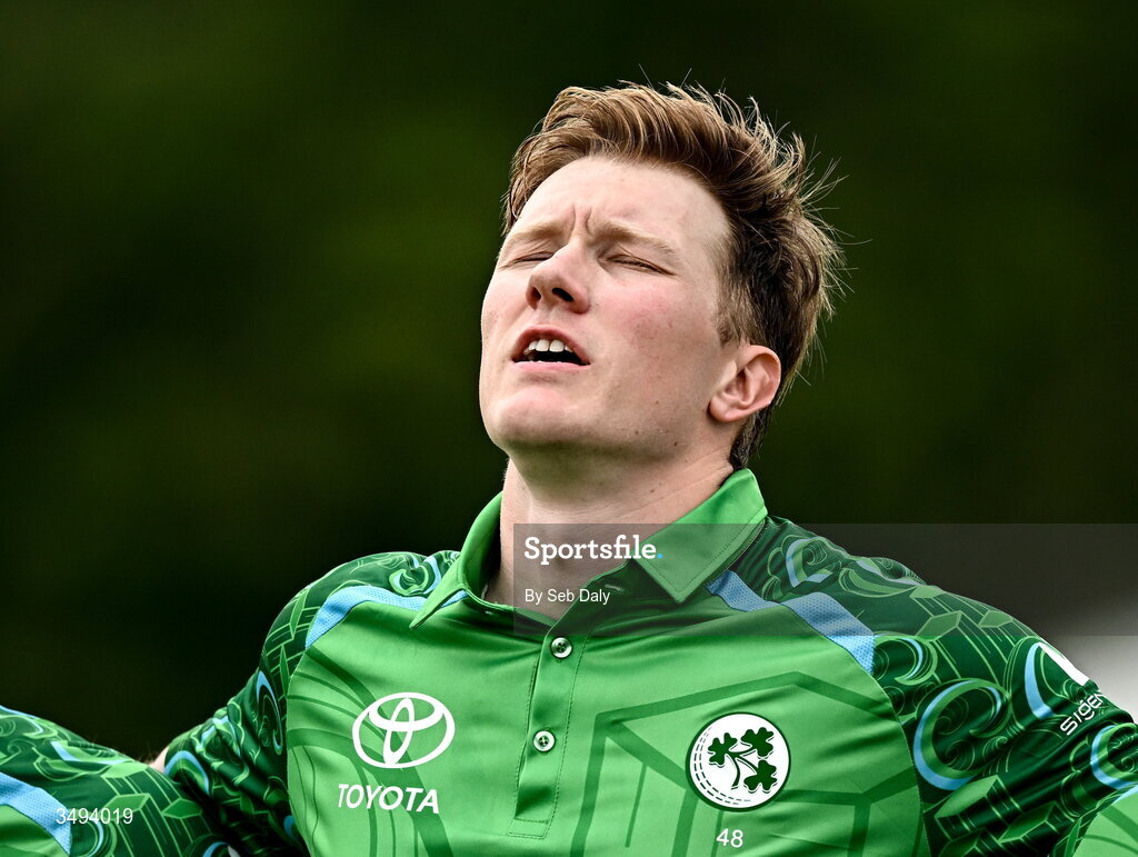 26 June 2026; Harry Tector of Ireland before match one of the Spinny Cup Men's T20 International series between Ireland and India at Stormont in Belfast. Photo by Seb Daly/Sportsfile