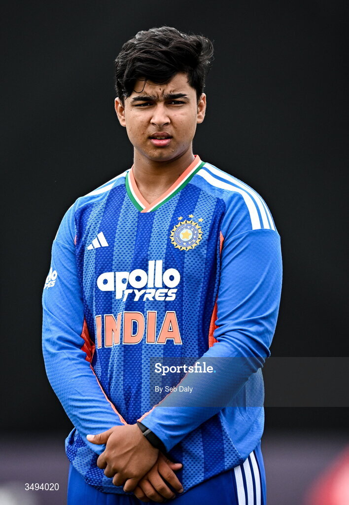 26 June 2026; Vaibhav Sooryavanshi of India before match one of the Spinny Cup Men's T20 International series between Ireland and India at Stormont in Belfast. Photo by Seb Daly/Sportsfile