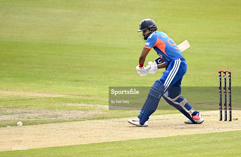 26 June 2026; India batter Shreyas Iyer during match one of the Spinny Cup Men's T20 International series between Ireland and India at Stormont in Belfast. Photo by Seb Daly/Sportsfile